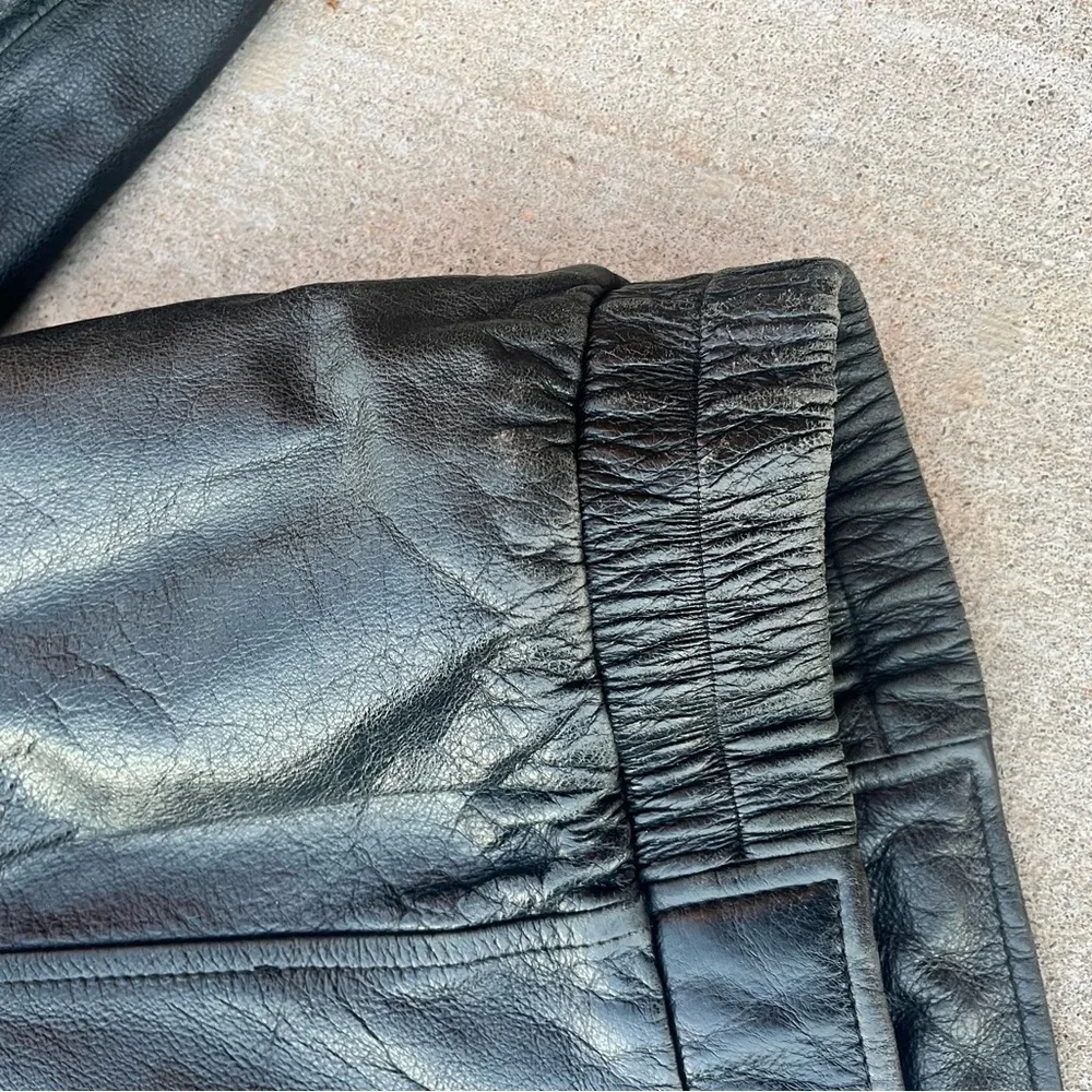 Croft & Barrow Black Leather Jacket Full Zip Men’s Large LT Bomber Quilted Liner